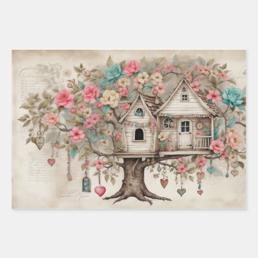 Treehouse mit Blume Geschenkpapier Set (Vorderseite 3)