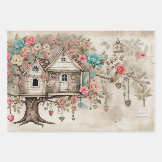 Treehouse mit Blume Geschenkpapier Set (Vorderseite 2)