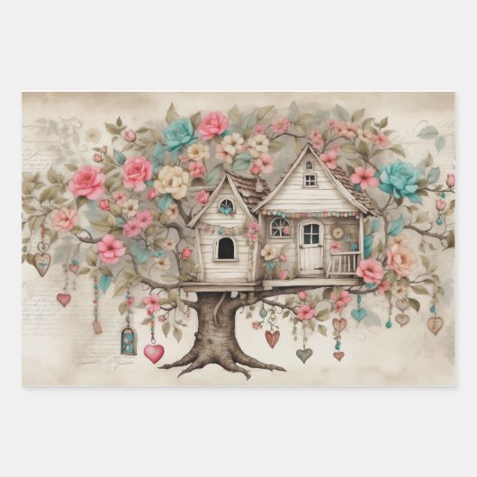 Treehouse mit Blume Geschenkpapier Set (Vorderseite)