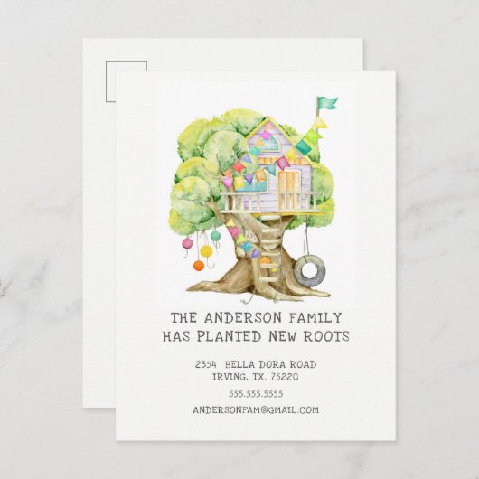 Treehouse Moving Announction Post Card Ankündigungspostkarte (Vorne/Hinten)