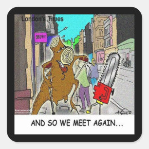 Treehugger Rick London Cartoon Funny Gifts Quadratischer Aufkleber