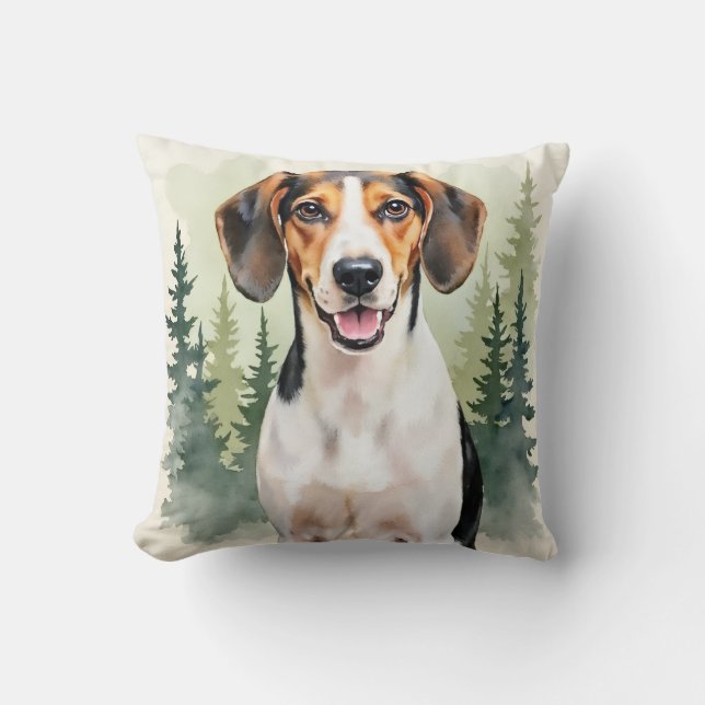 Treeing Walker Coonhound Aquarell Waldkunst Kissen (Vorderseite)