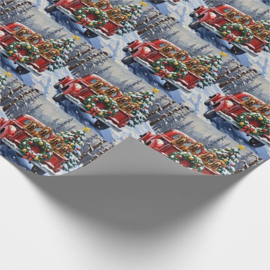 Treeing Walker Coonhound Christmas Red Truck Geschenkpapier (Ecke)
