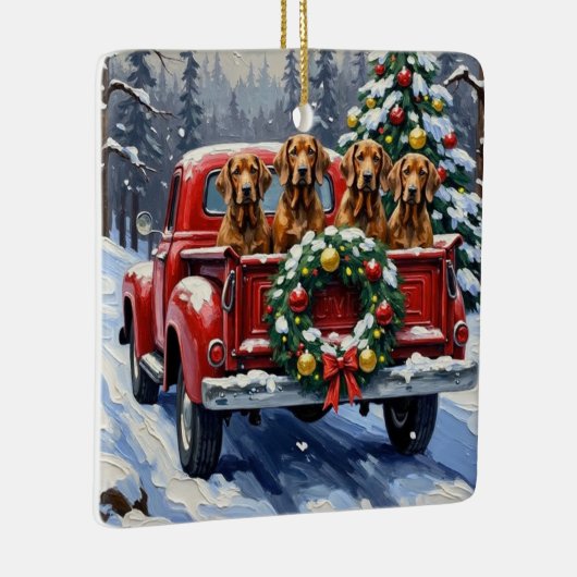 Treeing Walker Coonhound Christmas Red Truck Keramikornament (Rechts)
