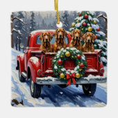 Treeing Walker Coonhound Christmas Red Truck Keramikornament (Vorderseite)