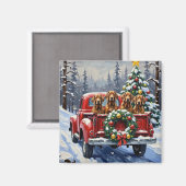 Treeing Walker Coonhound Christmas Red Truck Magnet (Vorderseite/Rückseite)