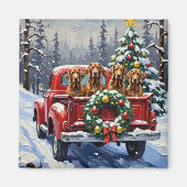 Treeing Walker Coonhound Christmas Red Truck Magnet (Vorne)