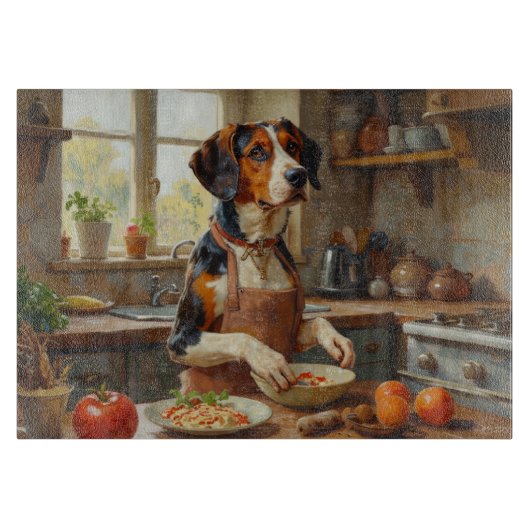 Treeing Walker Coonhound Cooking in Kitchen Schneidebrett (Vorderseite)