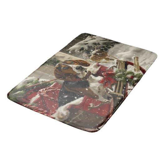 Treeing Walker Coonhound Dog Christmas Festive Badematte (Schrägansicht)