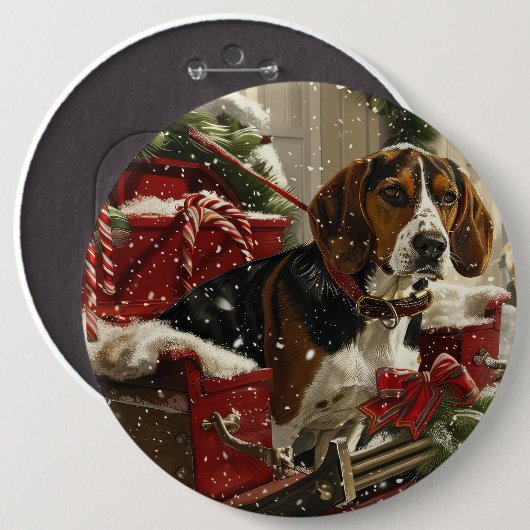 Treeing Walker Coonhound Dog Christmas Festive Button (Vorne & Hinten)