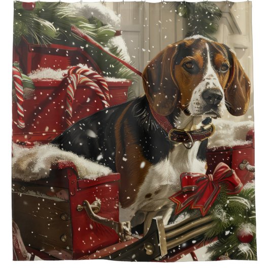 Treeing Walker Coonhound Dog Christmas Festive Duschvorhang (Vorderseite)