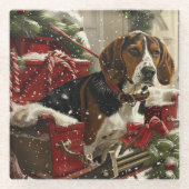 Treeing Walker Coonhound Dog Christmas Festive Glasuntersetzer (Vorderseite)