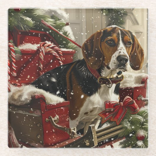 Treeing Walker Coonhound Dog Christmas Festive Glasuntersetzer (Vorderseite)