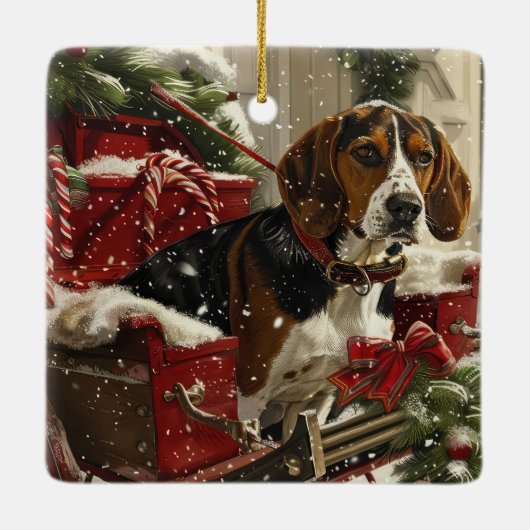 Treeing Walker Coonhound Dog Christmas Festive Keramikornament (Rückseite)