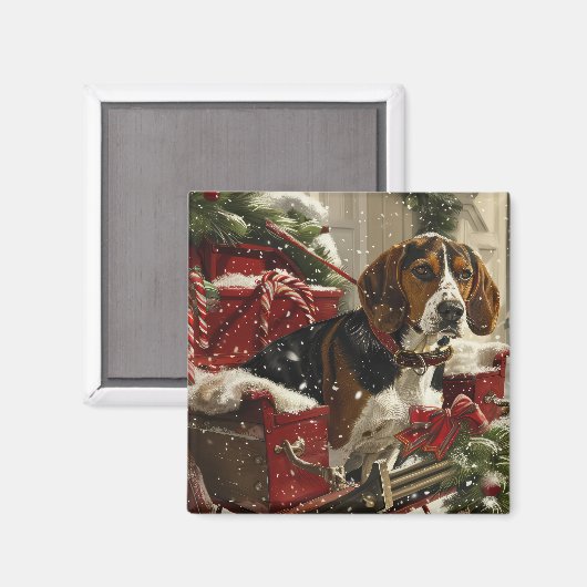 Treeing Walker Coonhound Dog Christmas Festive Magnet (Vorderseite/Rückseite)