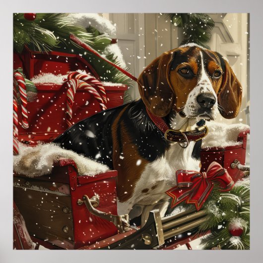 Treeing Walker Coonhound Dog Christmas Festive Poster (Vorne)