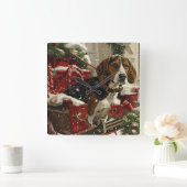 Treeing Walker Coonhound Dog Christmas Festive Quadratische Wanduhr (Zuhause)