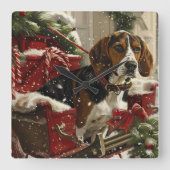 Treeing Walker Coonhound Dog Christmas Festive Quadratische Wanduhr (Vorderseite)