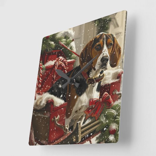 Treeing Walker Coonhound Dog Christmas Festive Quadratische Wanduhr (Winkel)