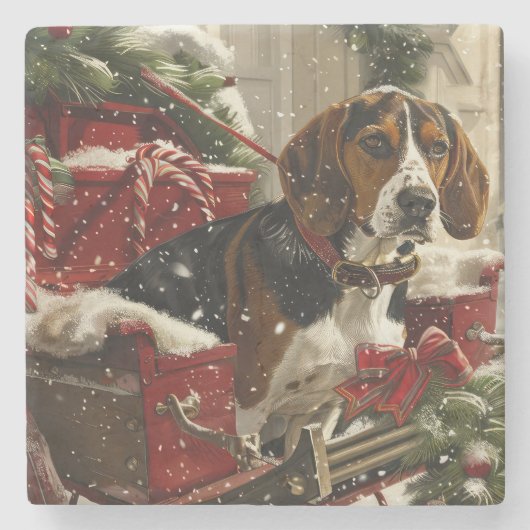 Treeing Walker Coonhound Dog Christmas Festive Steinuntersetzer (Vorderseite)