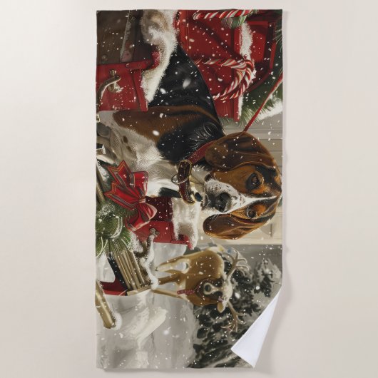Treeing Walker Coonhound Dog Christmas Festive Strandtuch (Vorderseite)