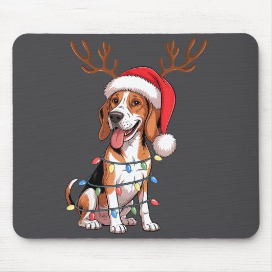 Treeing Walker Coonhound Dog Christmas Lights Sant Mousepad (Vorne)