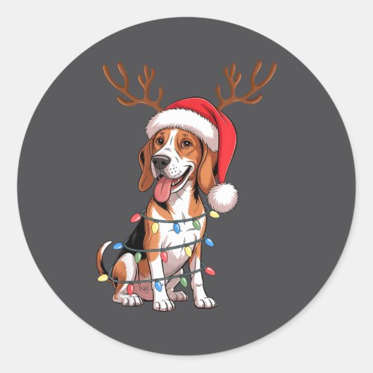 Treeing Walker Coonhound Dog Christmas Lights Sant Runder Aufkleber (Vorderseite)