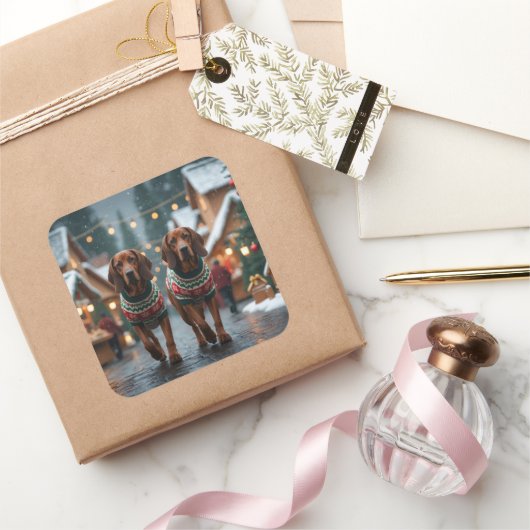 Treeing Walker Coonhound Dogs Christmas Snow  Quadratischer Aufkleber (Schenken)