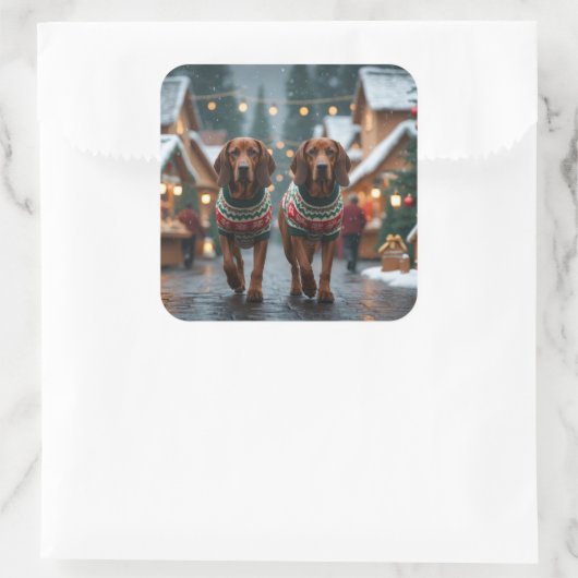 Treeing Walker Coonhound Dogs Christmas Snow Quadratischer Aufkleber (Tasche)