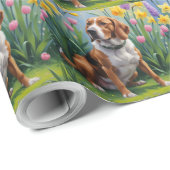 Treeing Walker Coonhound Frühlingsblumen Malerei Geschenkpapier (Rolleneckpunkt)