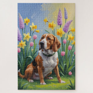 Treeing Walker Coonhound Frühlingsblumen Malerei Puzzle