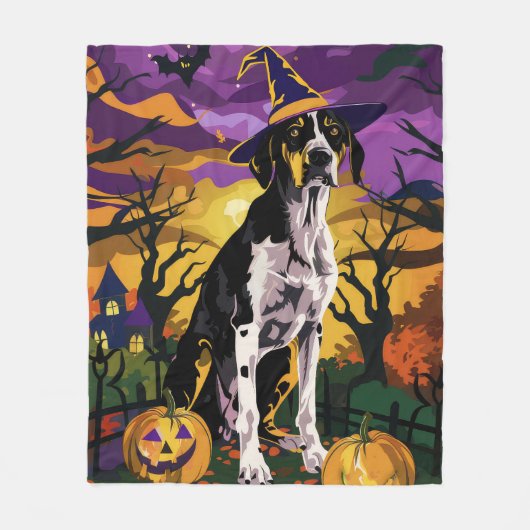 Treeing Walker Coonhound Halloween Hexenkürbis Fleecedecke (Vorderseite)