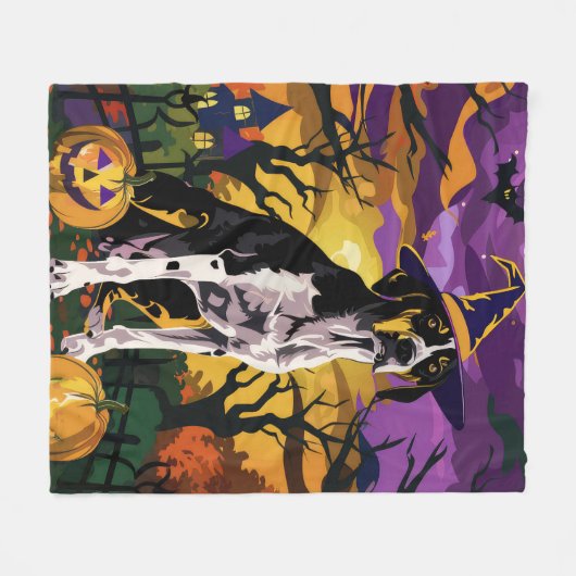 Treeing Walker Coonhound Halloween Hexenkürbis Fleecedecke (Vorderseite (Horizontal))