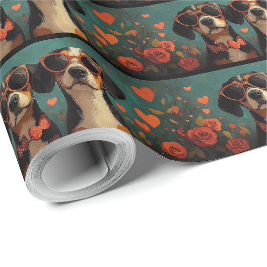Treeing Walker Coonhound Heart Valentine's Day Geschenkpapier (Rolleneckpunkt)