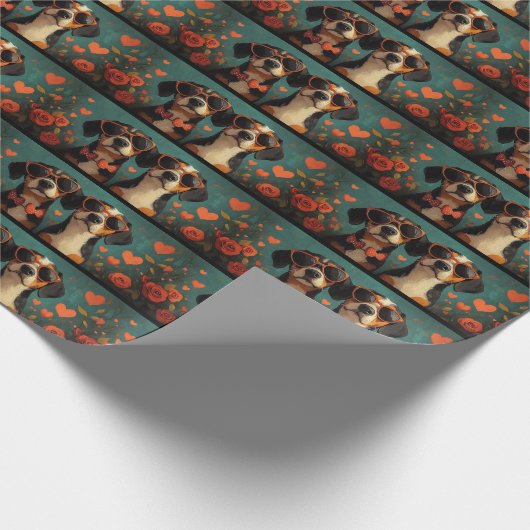 Treeing Walker Coonhound Heart Valentine's Day Geschenkpapier (Ecke)