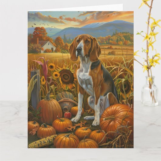 Treeing Walker Coonhound Hund Herbst Erntedank Karte (Gelbe Blume)