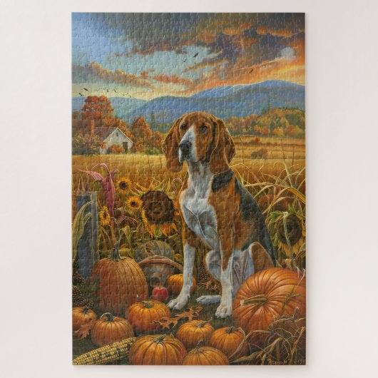 Treeing Walker Coonhound Hund Herbst Erntedank Puzzle (Vertikal)