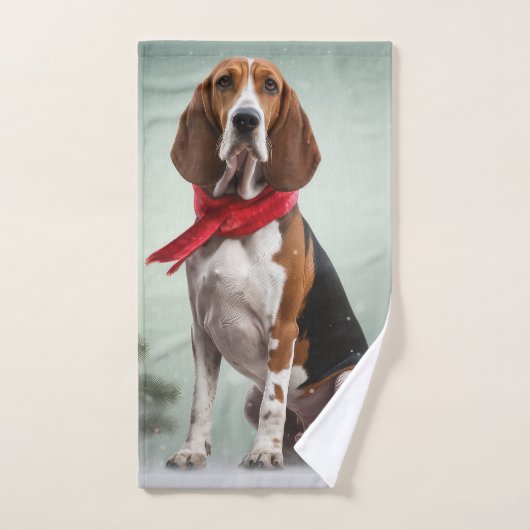 Treeing Walker Coonhound Hund in Schnee Weihnachte Badhandtuch Set (Handtuch)