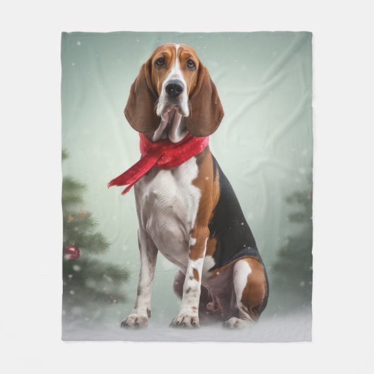 Treeing Walker Coonhound Hund in Schnee Weihnachte Fleecedecke (Vorderseite)