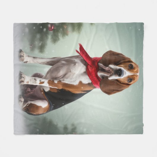 Treeing Walker Coonhound Hund in Schnee Weihnachte Fleecedecke (Vorderseite (Horizontal))