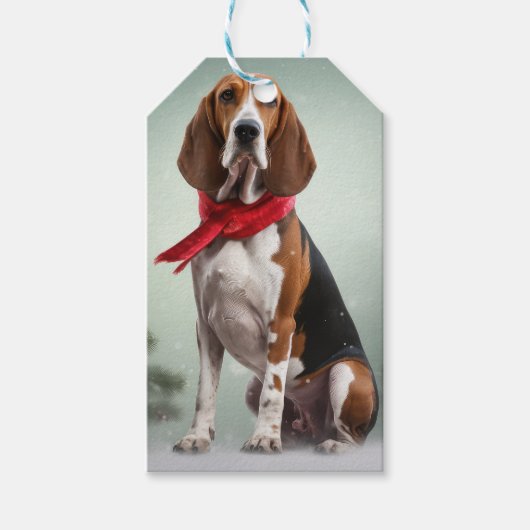 Treeing Walker Coonhound Hund in Schnee Weihnachte Geschenkanhänger (Vorderseite)