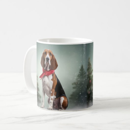 Treeing Walker Coonhound Hund in Schnee Weihnachte Kaffeetasse (Vorderseite Links)