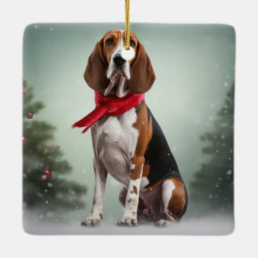 Treeing Walker Coonhound Hund in Schnee Weihnachte Keramikornament (Rückseite)