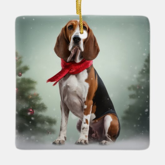 Treeing Walker Coonhound Hund in Schnee Weihnachte Keramikornament (Vorderseite)