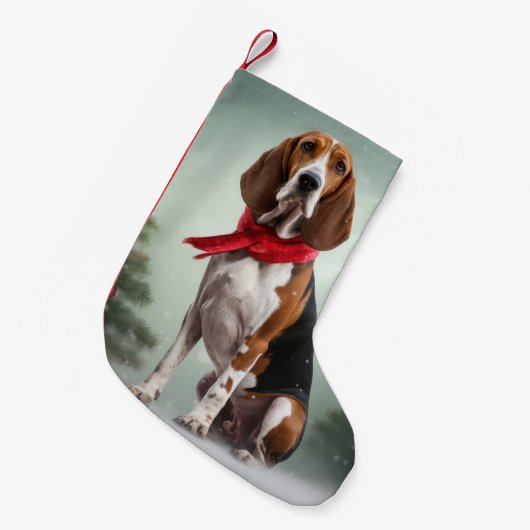 Treeing Walker Coonhound Hund in Schnee Weihnachte Kleiner Weihnachtsstrumpf (Vorderansicht (hängend))
