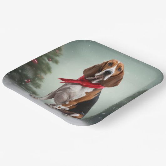 Treeing Walker Coonhound Hund in Schnee Weihnachte Pappteller (Gewinkelt)