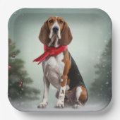 Treeing Walker Coonhound Hund in Schnee Weihnachte Pappteller (Vorderseite)