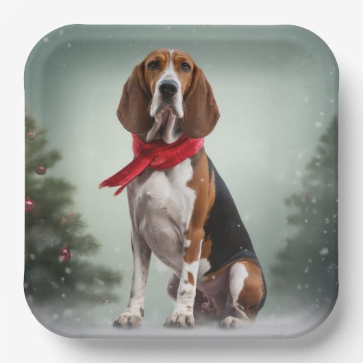 Treeing Walker Coonhound Hund in Schnee Weihnachte Pappteller (Vorderseite)