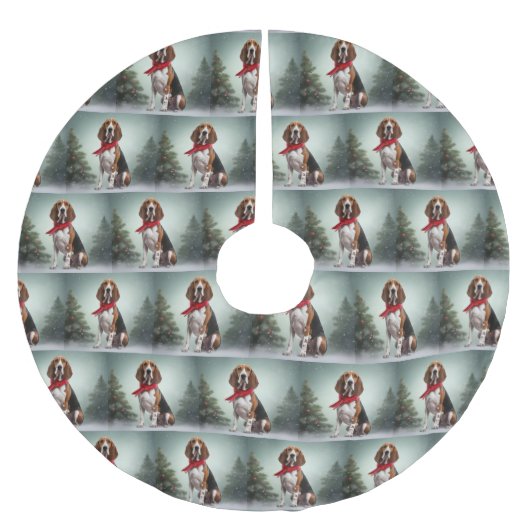 Treeing Walker Coonhound Hund in Schnee Weihnachte Polyester Weihnachtsbaumdecke (Vorderseite)