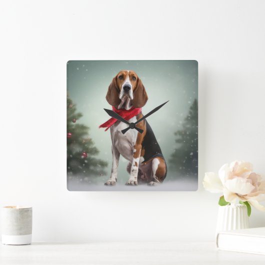 Treeing Walker Coonhound Hund in Schnee Weihnachte Quadratische Wanduhr (Zuhause)
